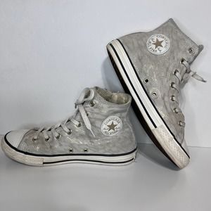 Converse Juniors CTAS Hi Leather Silver Shimmer Side-Zip Girls Size 4